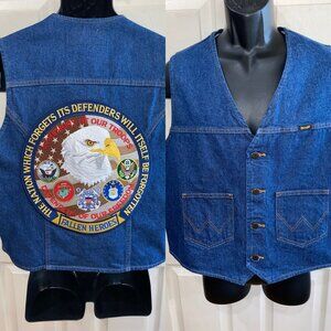 New Wrangler Denim Vest Fallen Soldier Eagle Military Patch L
